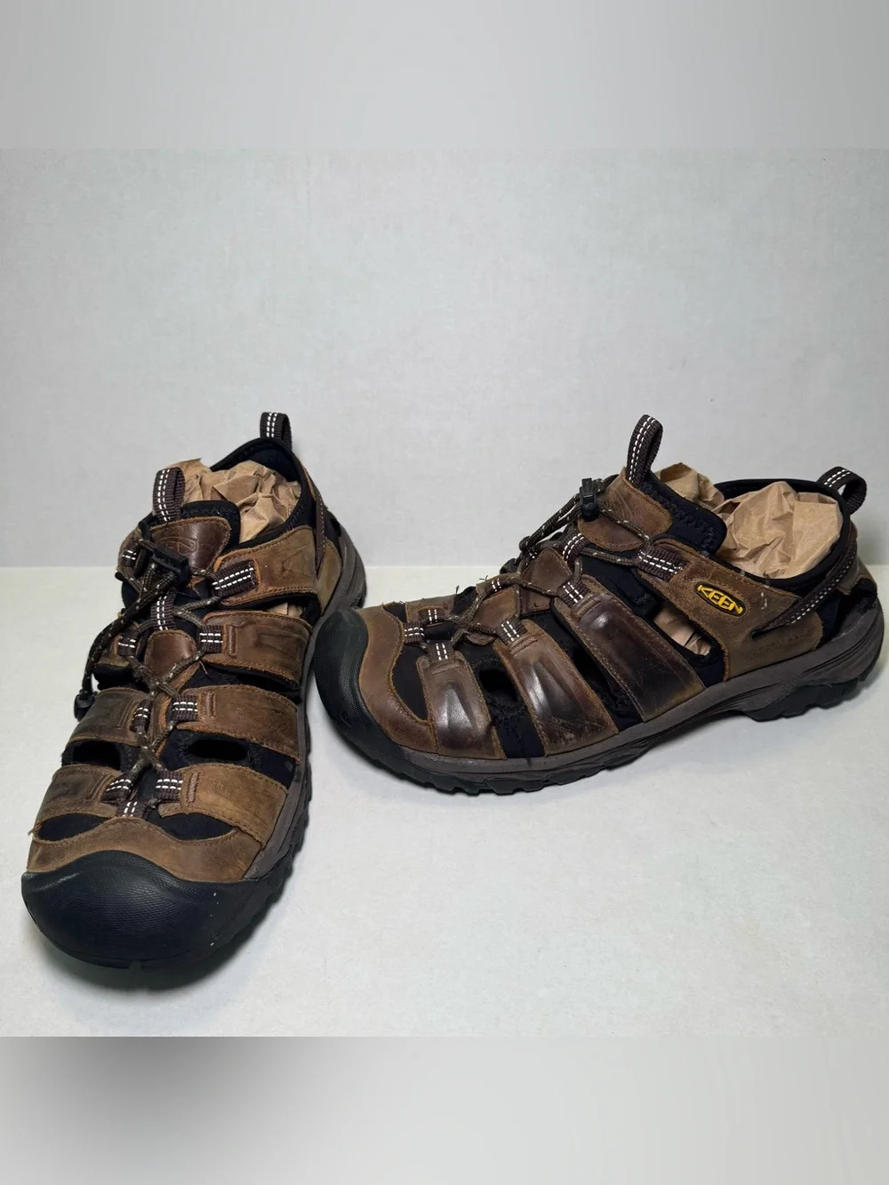 KEEN Waterproof Leather Hiking Sandals Men’s Size 10 Brown Outdoor Trail Shoes